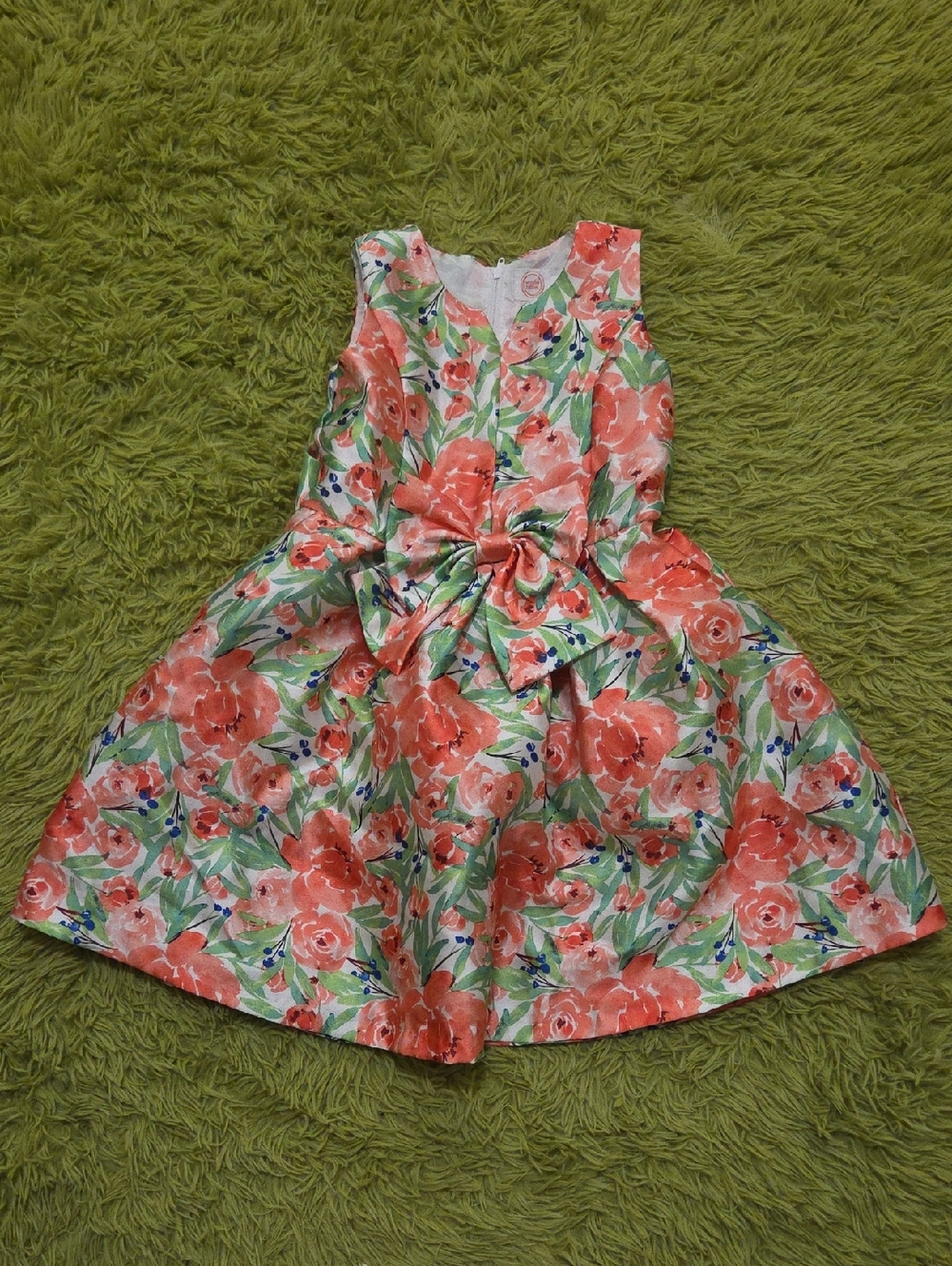 wonder nation Coral and Green‎ Floral Sleeveless Party Dress for Girls